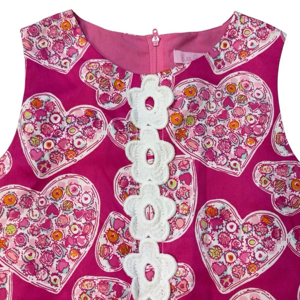 Lilly Pulitzer Girls Sugar Rushin Valentine's Heart Shift Dress Size 10 Lace - Picture 3 of 8